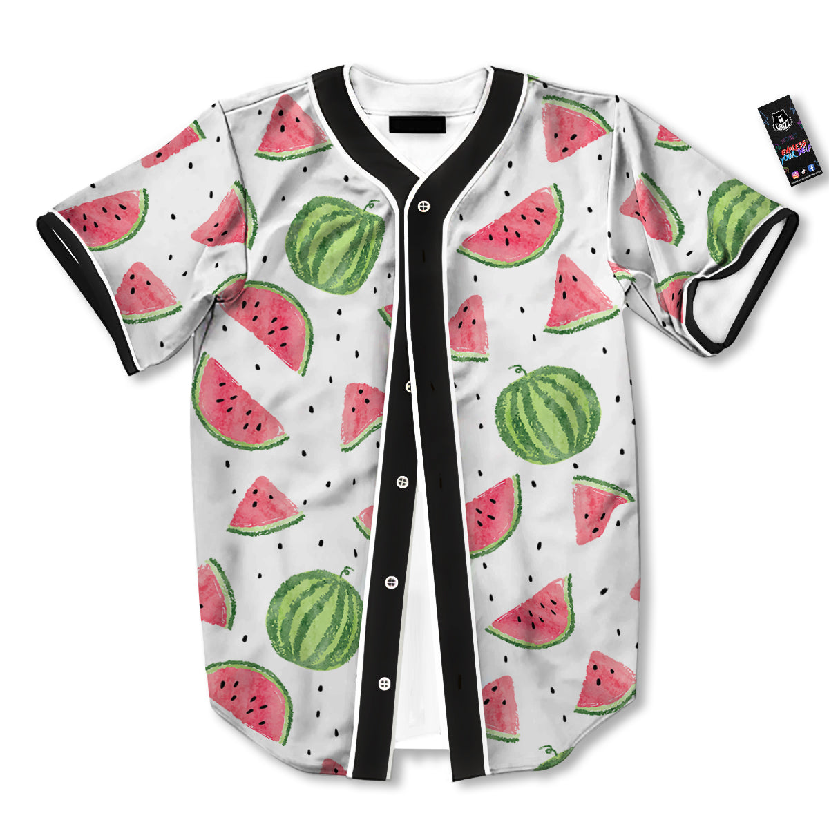 Watermelon White Summer Print Pattern Baseball Jersey-grizzshop
