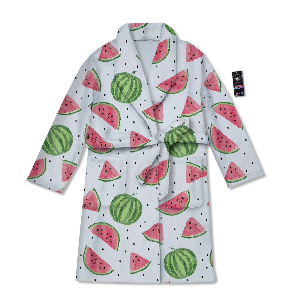 Watermelon White Summer Print Pattern Bathrobe-grizzshop