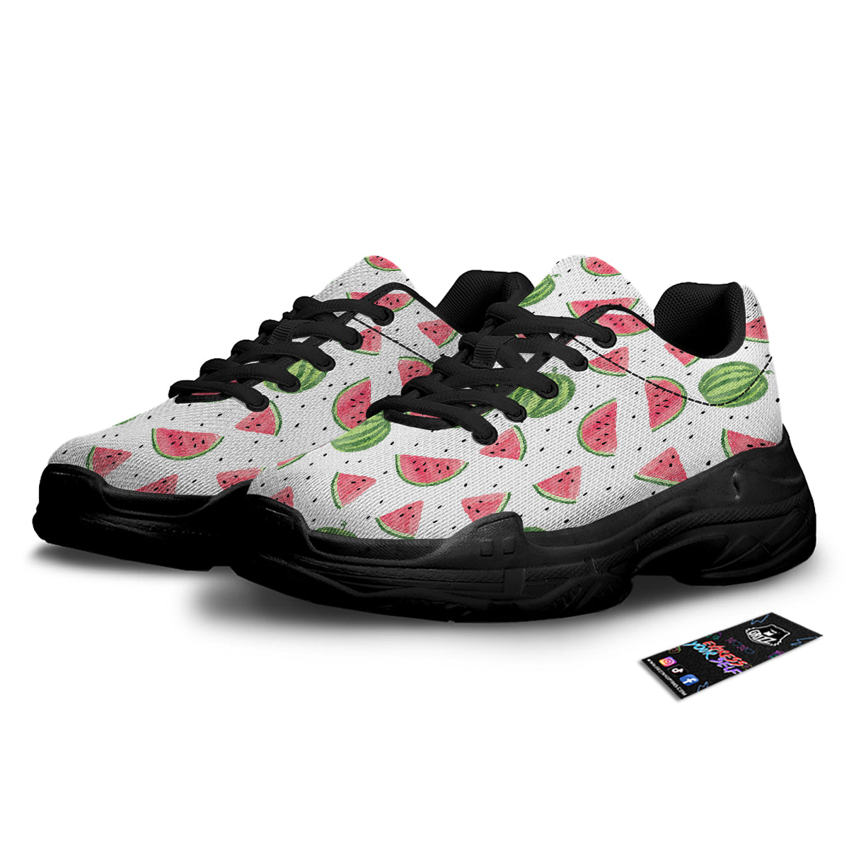 Watermelon White Summer Print Pattern Black Chunky Shoes-grizzshop