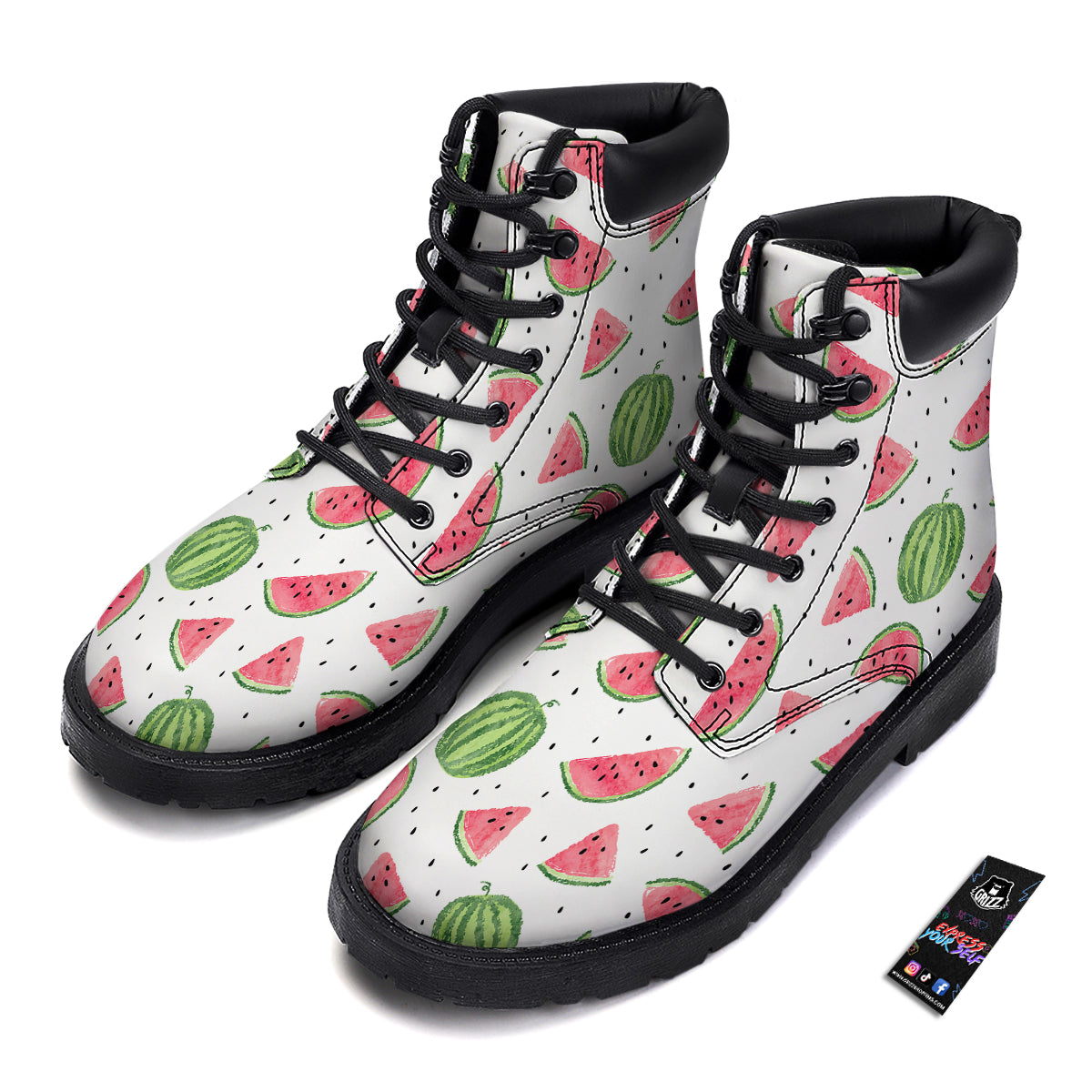Watermelon White Summer Print Pattern Boots-grizzshop