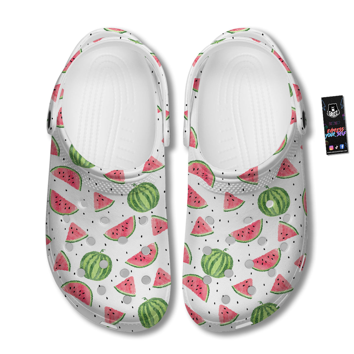 Watermelon White Summer Print Pattern Clog-grizzshop