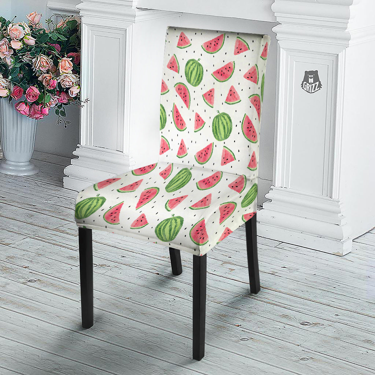 Watermelon White Summer Print Pattern Dining Chair Slipcover-grizzshop