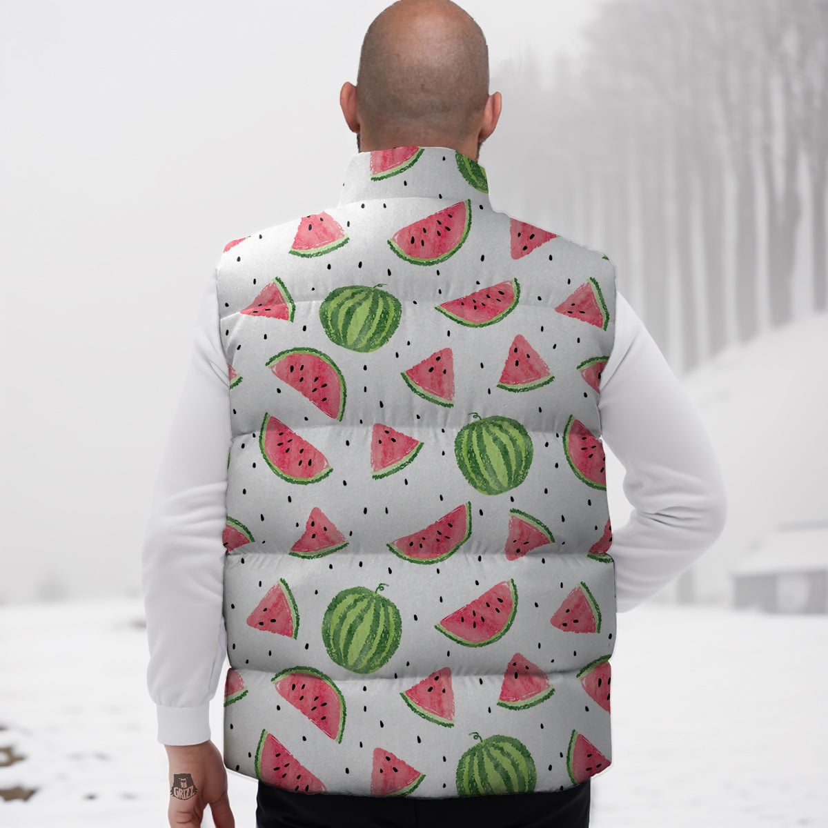 Watermelon White Summer Print Pattern Down Vest-grizzshop