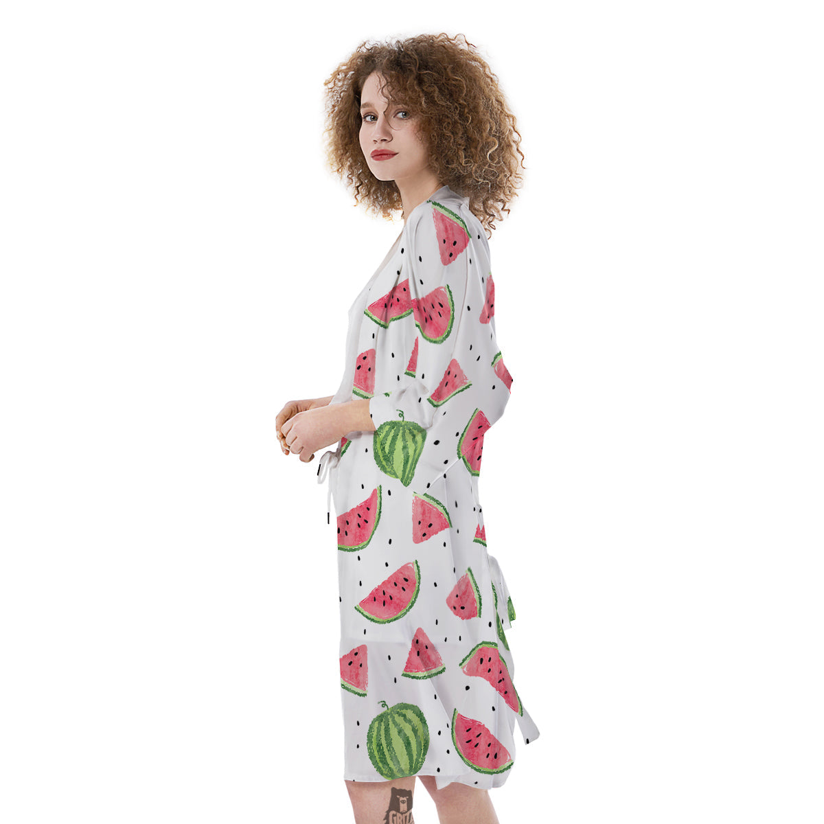 Watermelon White Summer Print Pattern Kimono-grizzshop