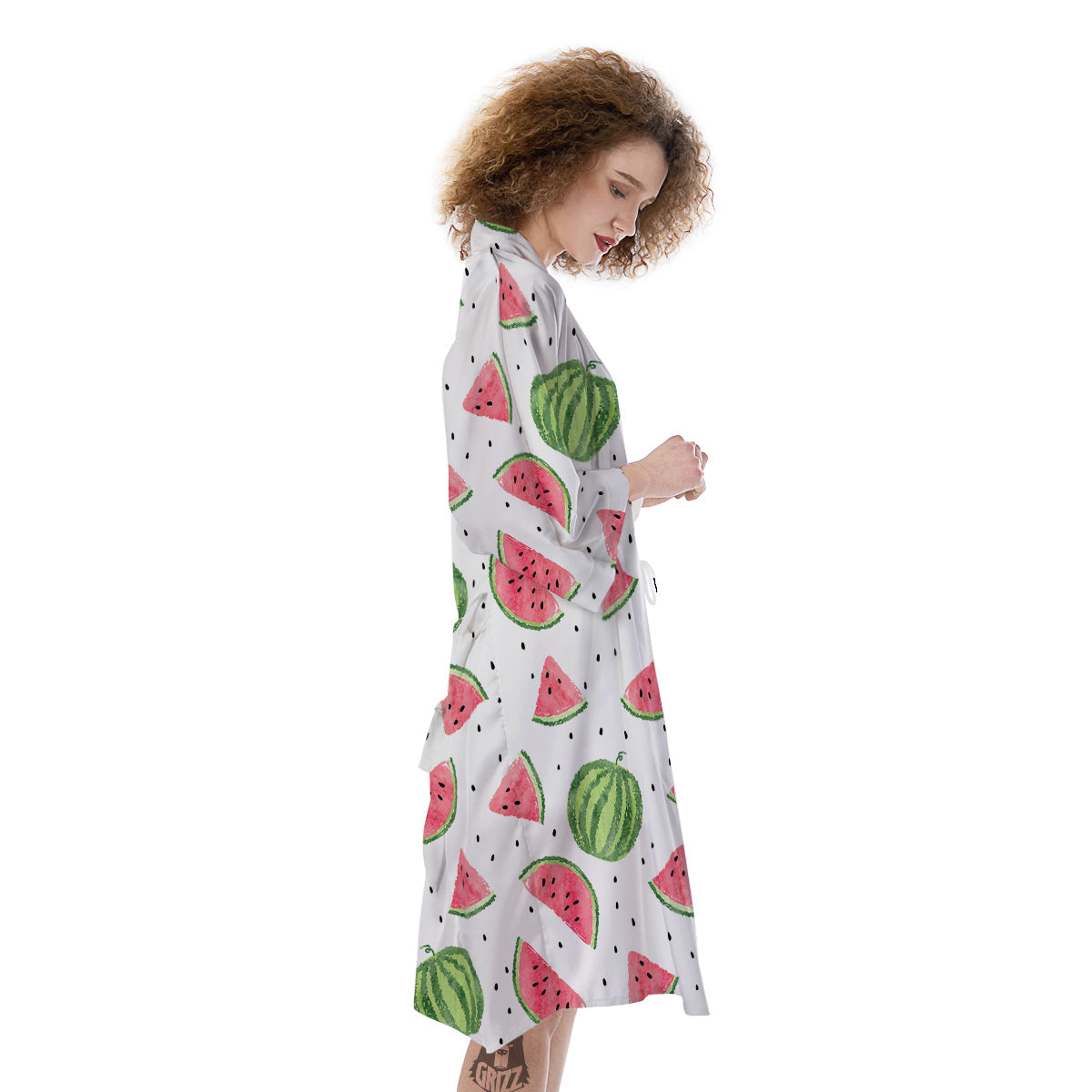 Watermelon White Summer Print Pattern Kimono-grizzshop