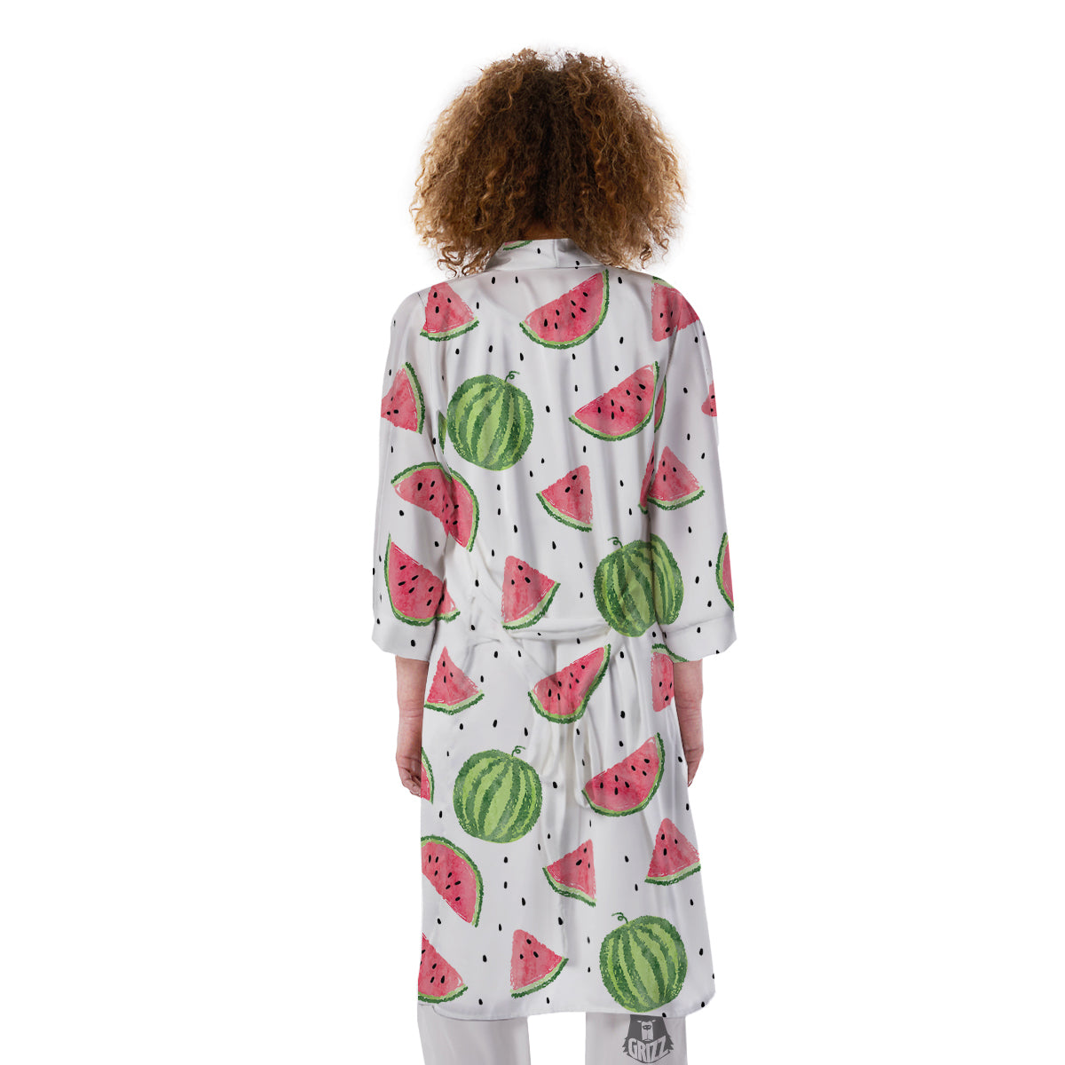 Watermelon White Summer Print Pattern Kimono-grizzshop
