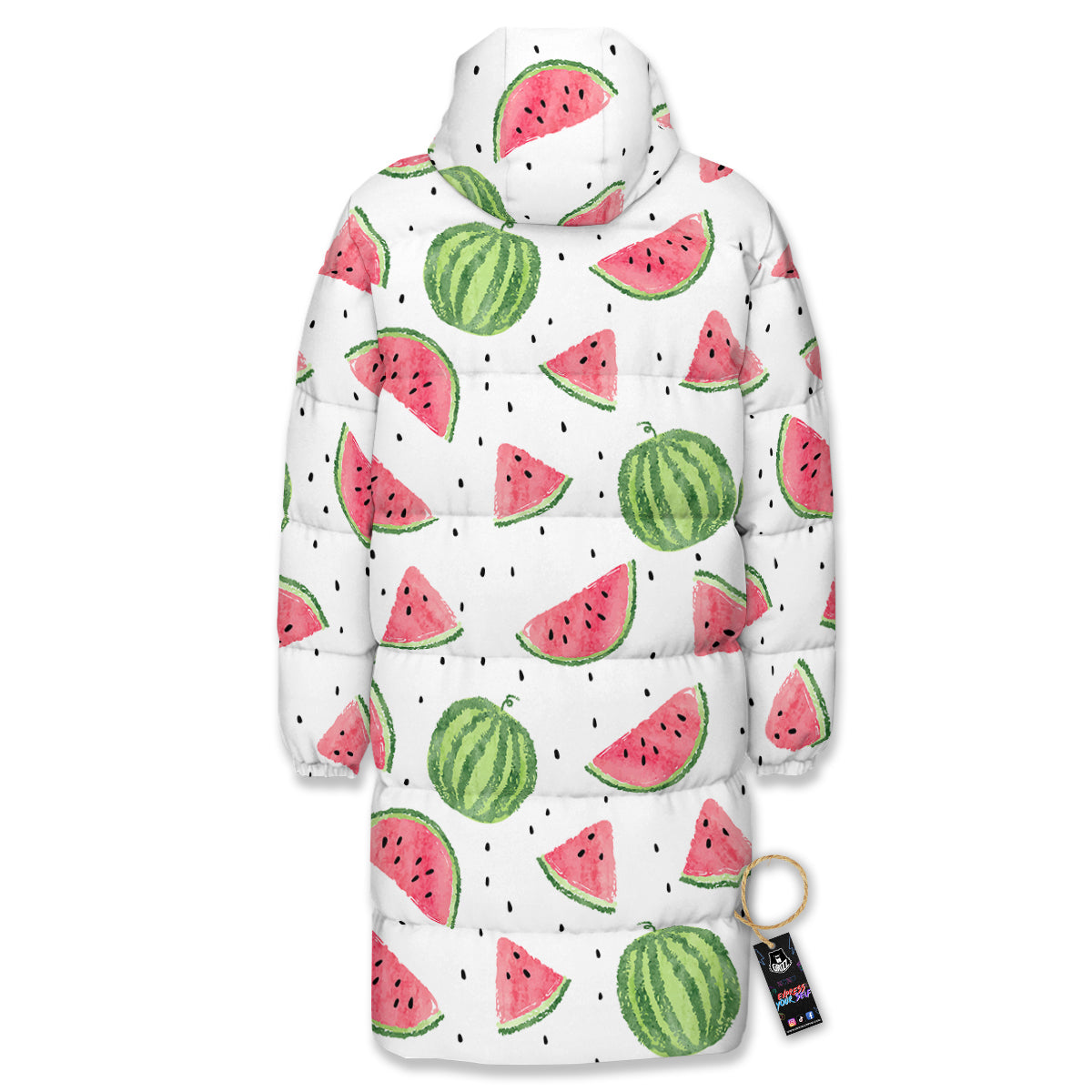 Watermelon White Summer Print Pattern Long Down Jacket-grizzshop