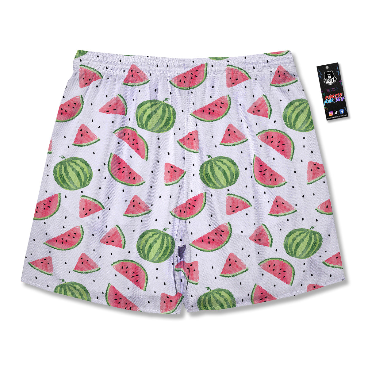 Watermelon White Summer Print Pattern Men's Running Shorts-grizzshop