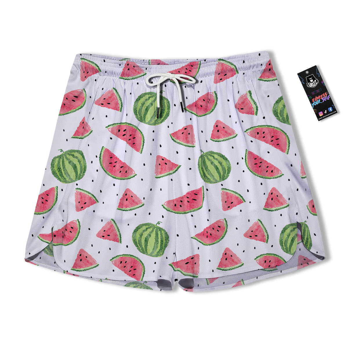 Watermelon White Summer Print Pattern Men's Running Shorts-grizzshop