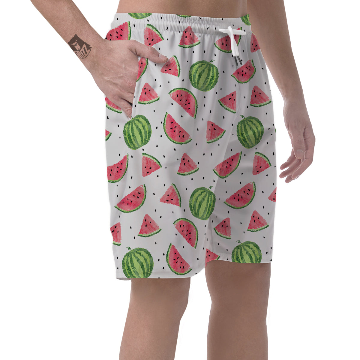 Watermelon White Summer Print Pattern Men's Shorts-grizzshop
