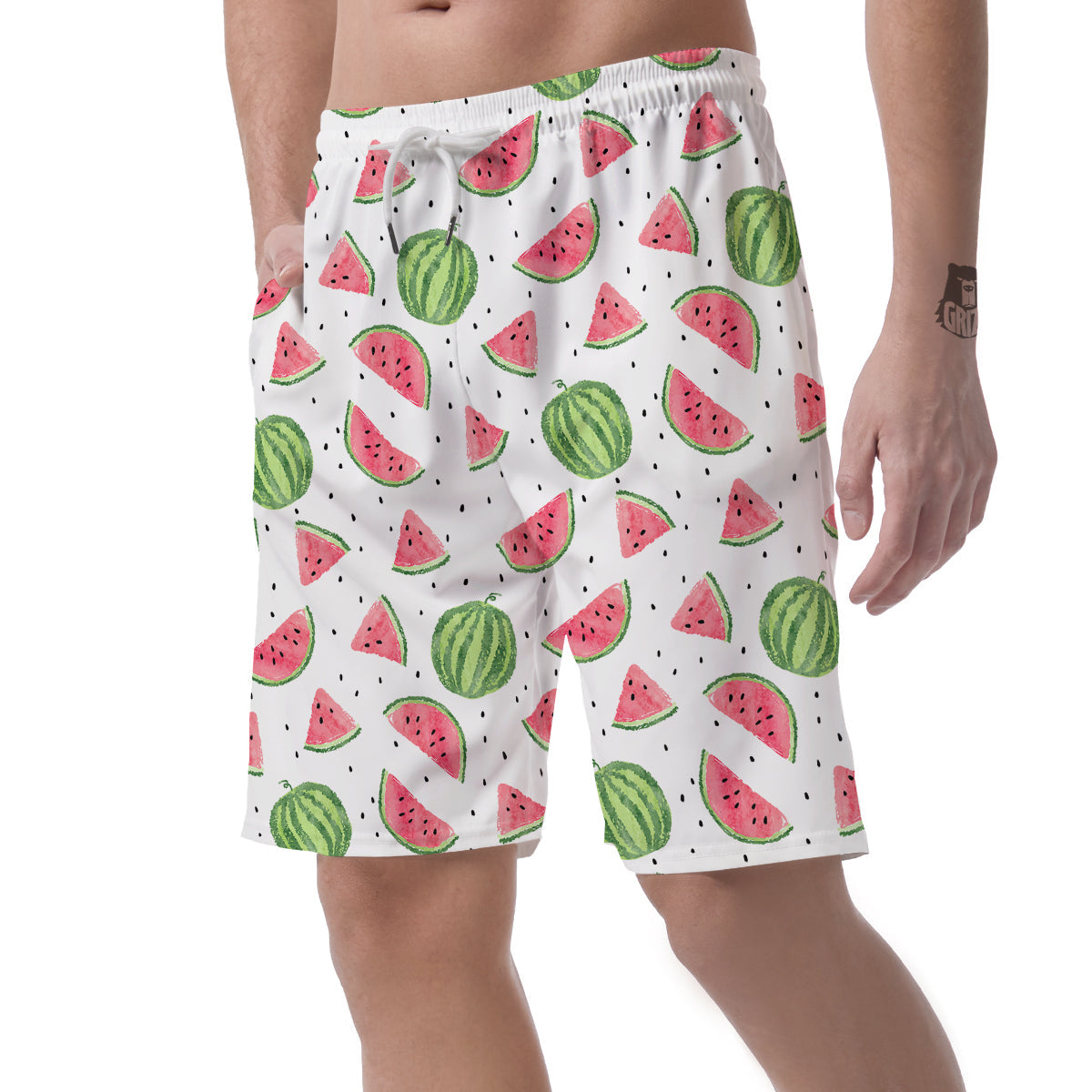 Watermelon White Summer Print Pattern Men's Shorts-grizzshop