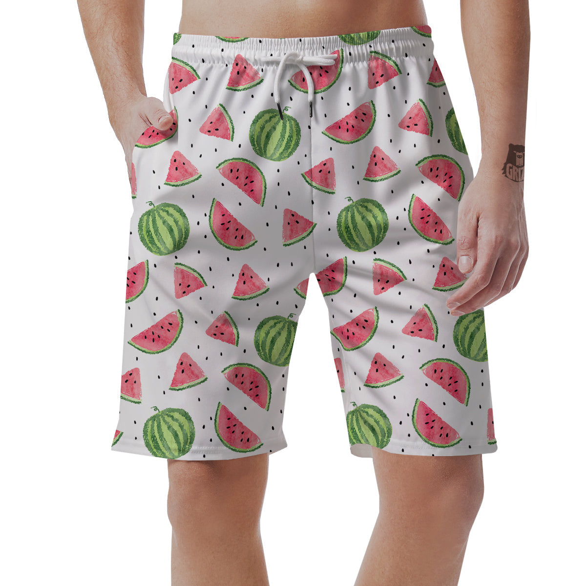 Watermelon White Summer Print Pattern Men's Shorts-grizzshop