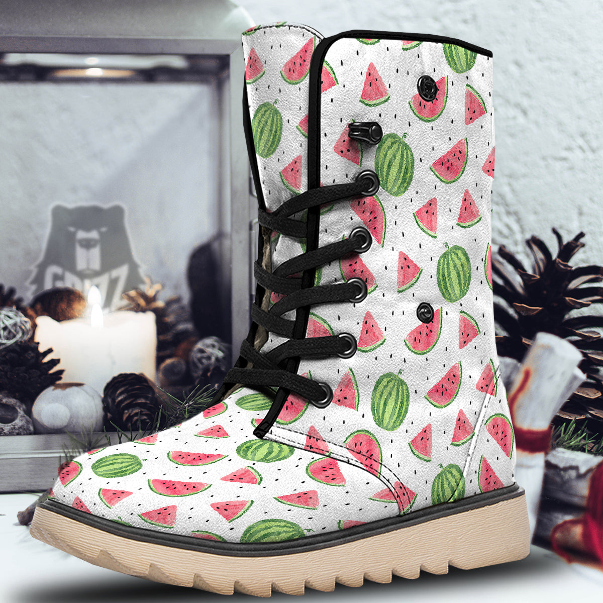 Watermelon White Summer Print Pattern Snow Boots-grizzshop