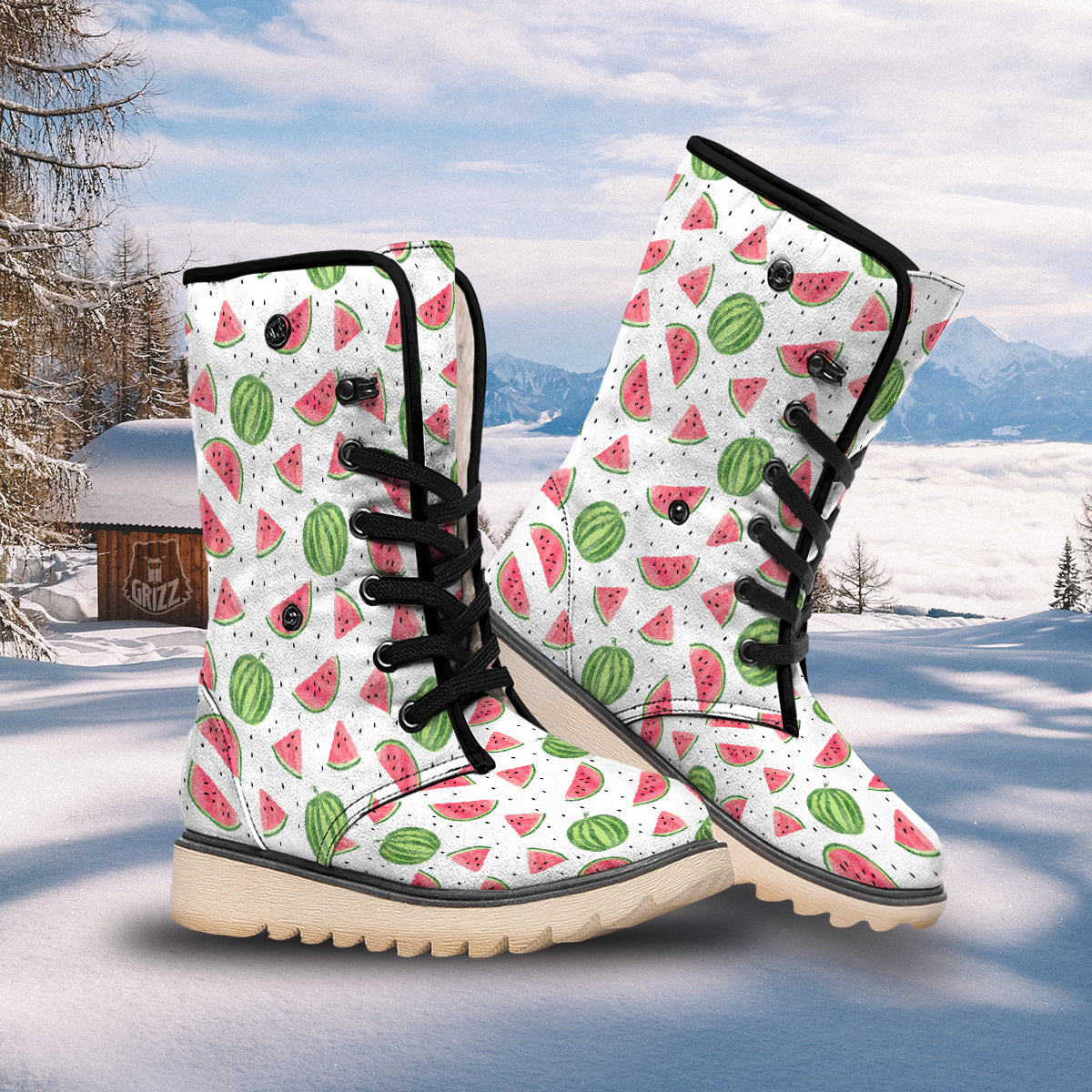 Watermelon White Summer Print Pattern Snow Boots-grizzshop