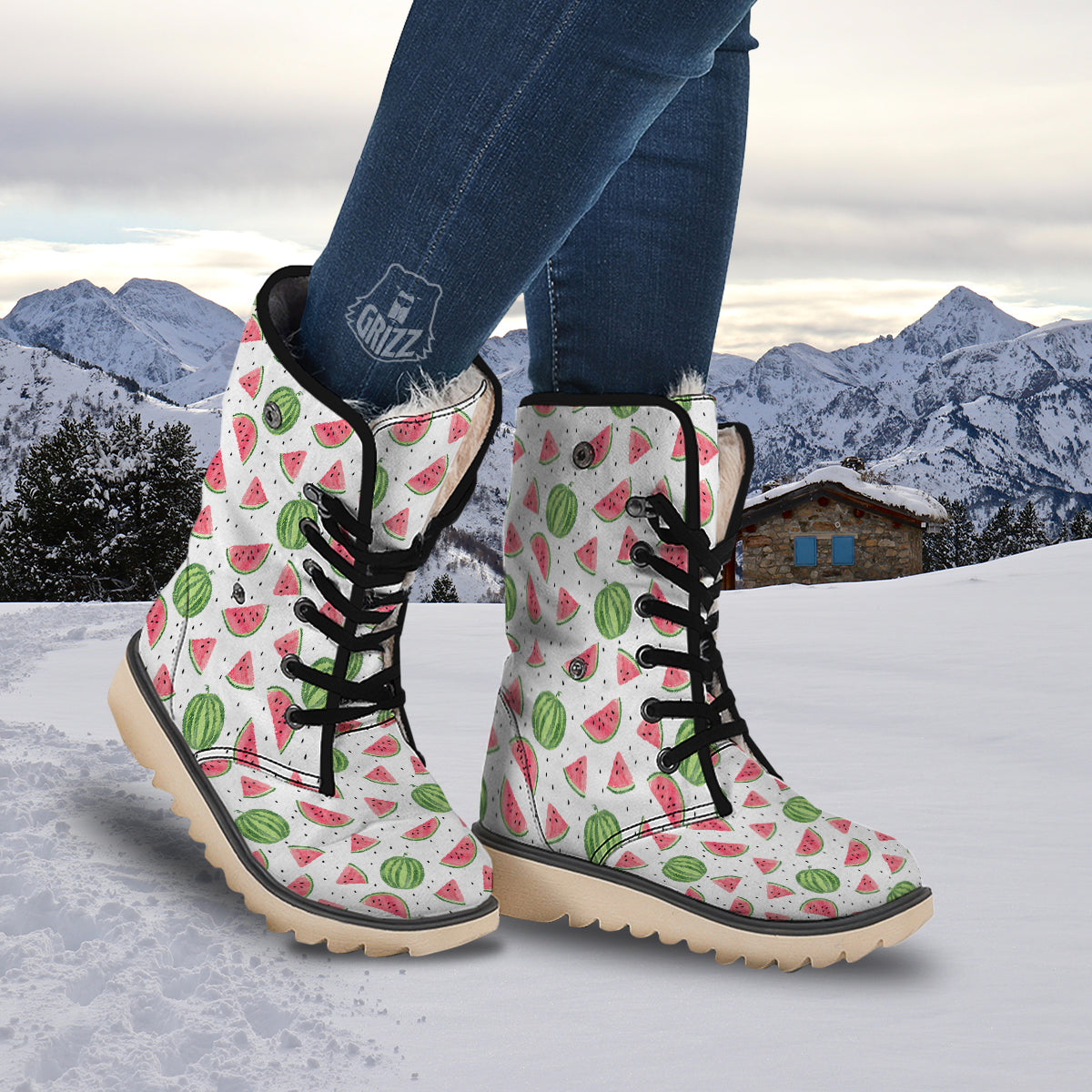 Watermelon White Summer Print Pattern Snow Boots-grizzshop