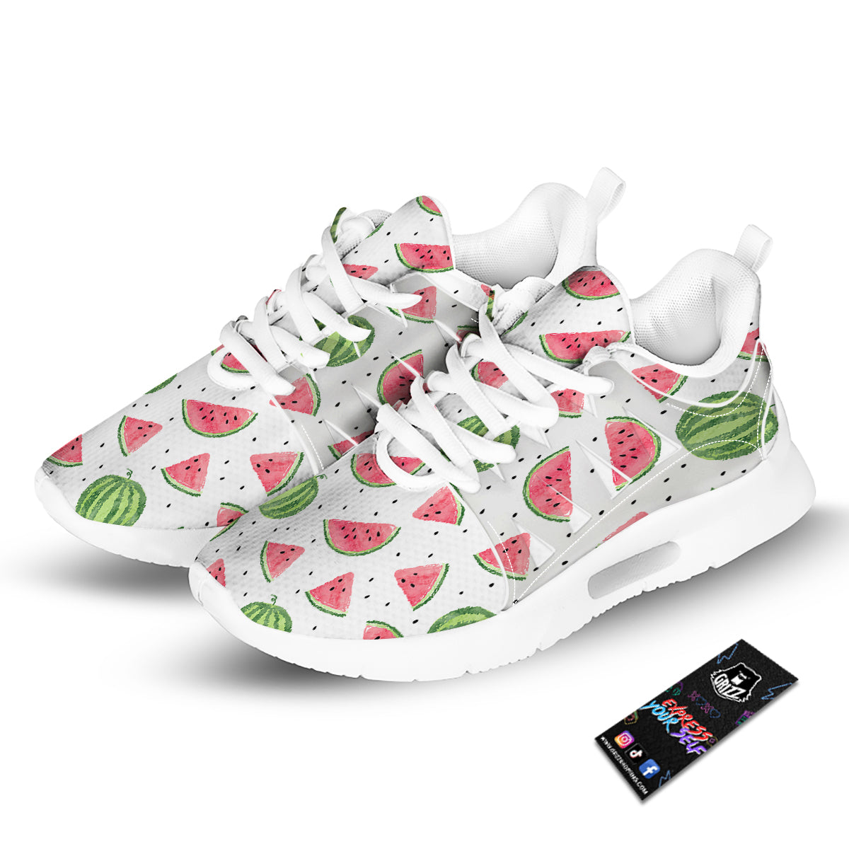 Watermelon White Summer Print Pattern Tennis Shoes-grizzshop