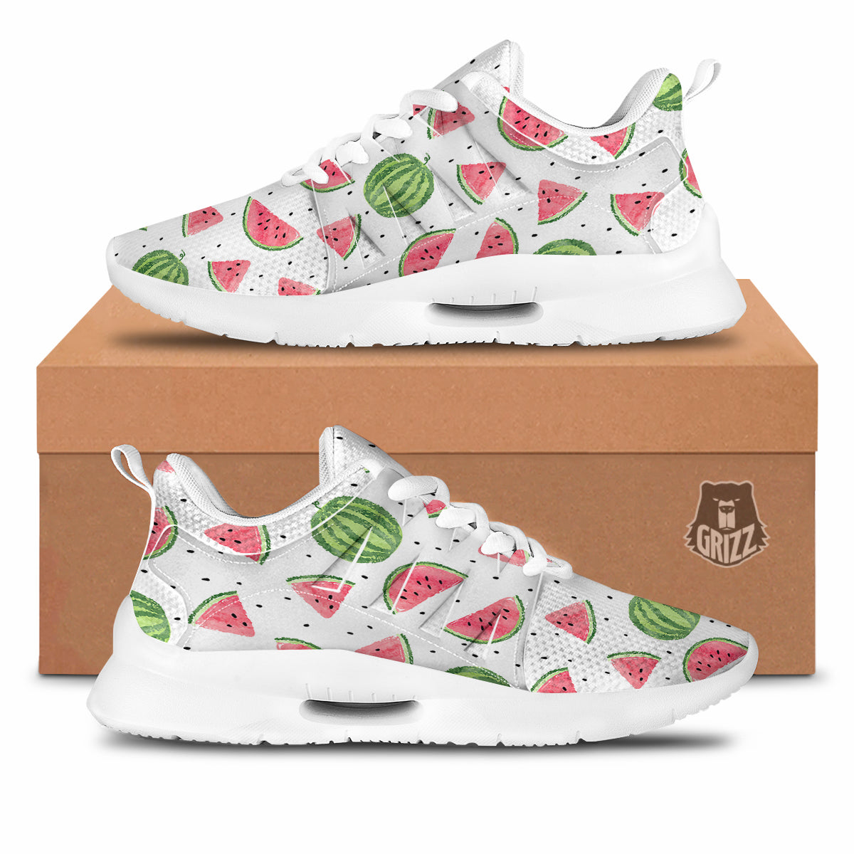 Watermelon White Summer Print Pattern Tennis Shoes-grizzshop