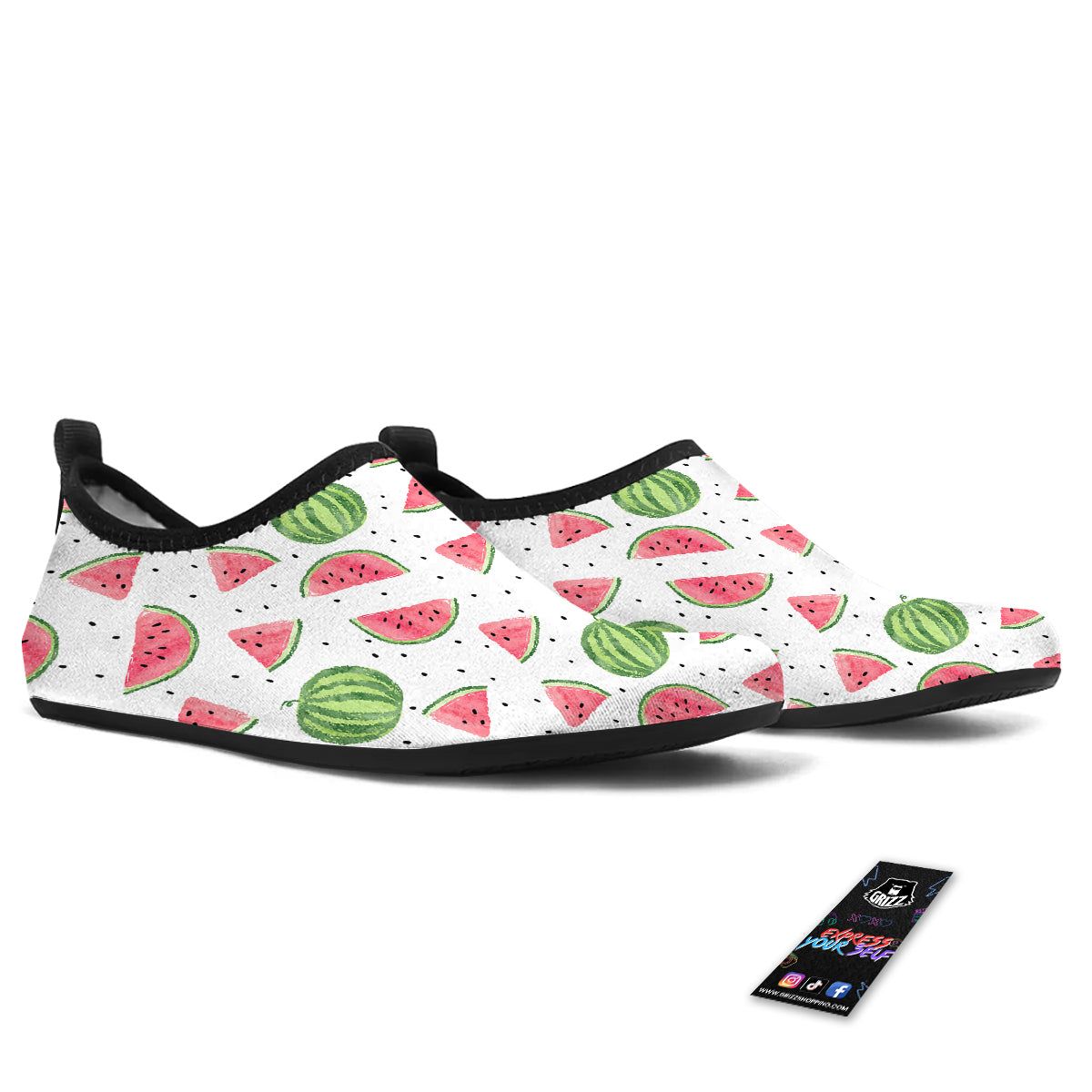 Watermelon White Summer Print Pattern Water Shoes-grizzshop