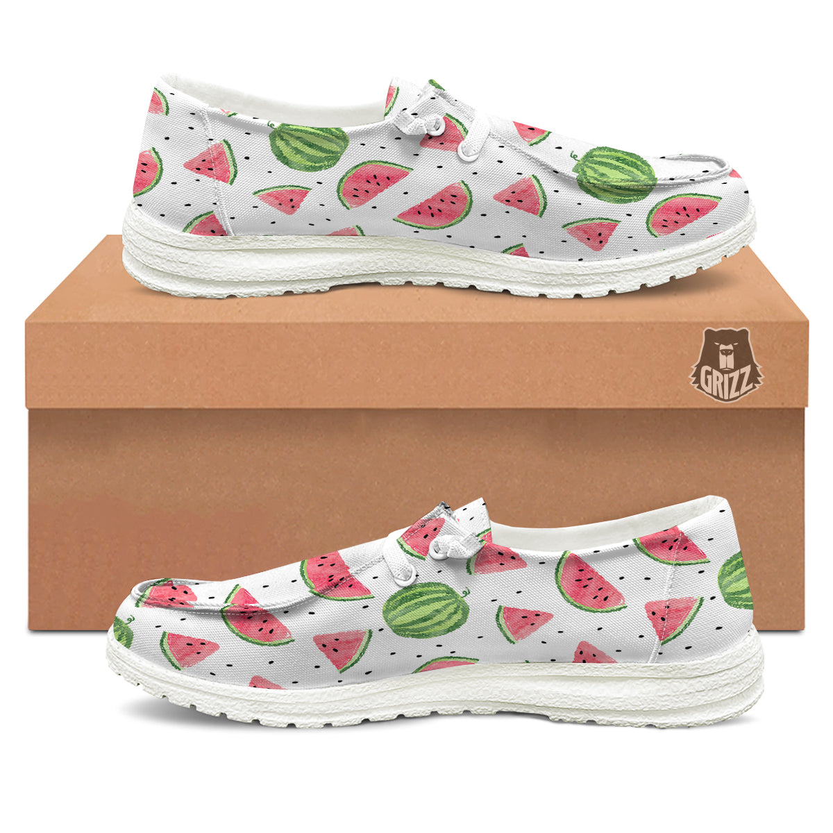 Watermelon White Summer Print Pattern White Loafers-grizzshop
