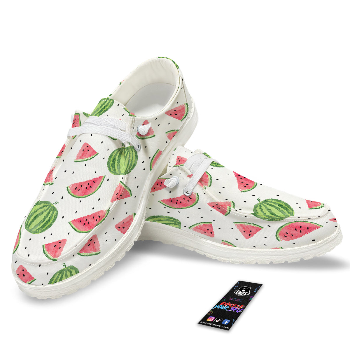 Watermelon White Summer Print Pattern White Loafers-grizzshop