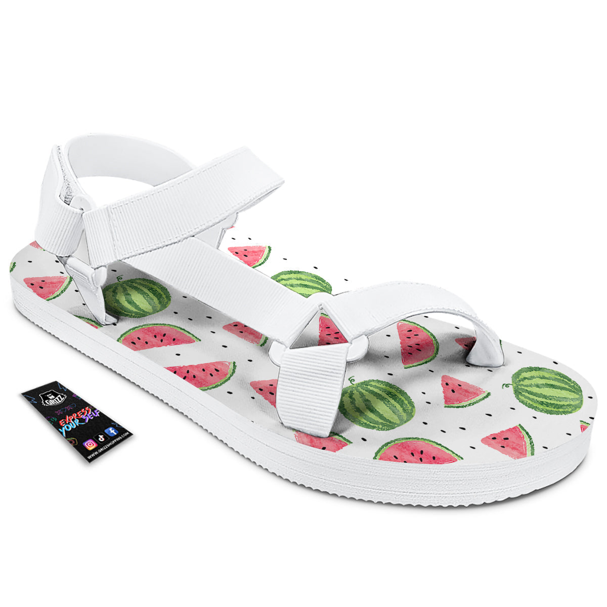Watermelon White Summer Print Pattern White Open Toe Sandals-grizzshop