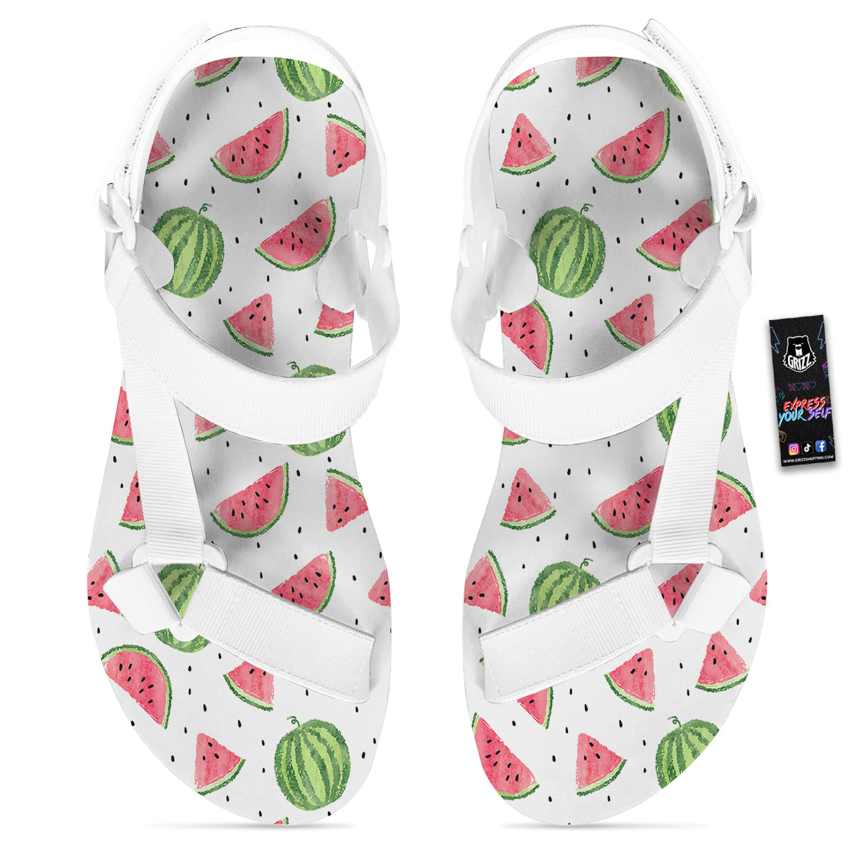 Watermelon White Summer Print Pattern White Open Toe Sandals-grizzshop