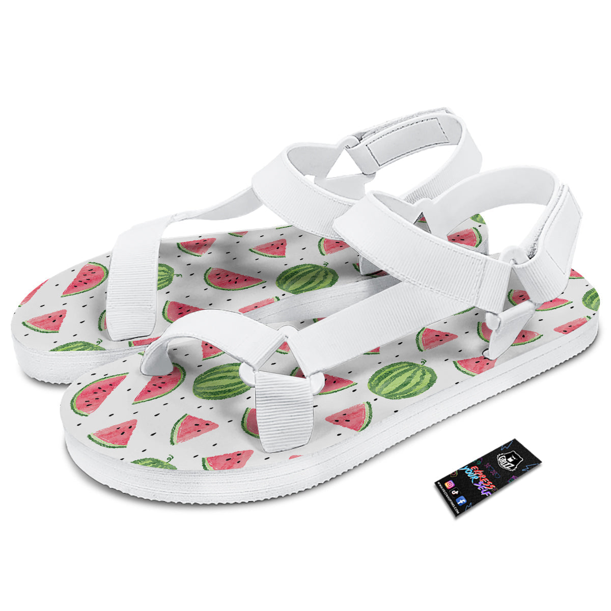 Watermelon White Summer Print Pattern White Open Toe Sandals-grizzshop