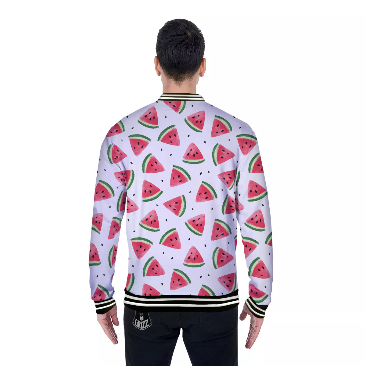 Watermelon White Tropical Print Pattern Baseball Jacket-grizzshop