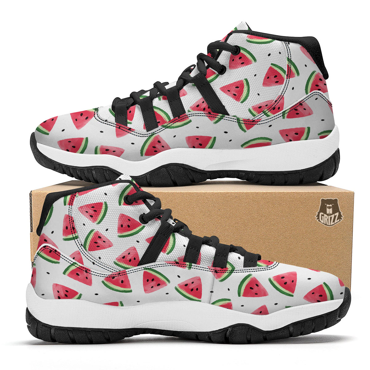 Watermelon White Tropical Print Pattern Black Bball Shoes-grizzshop