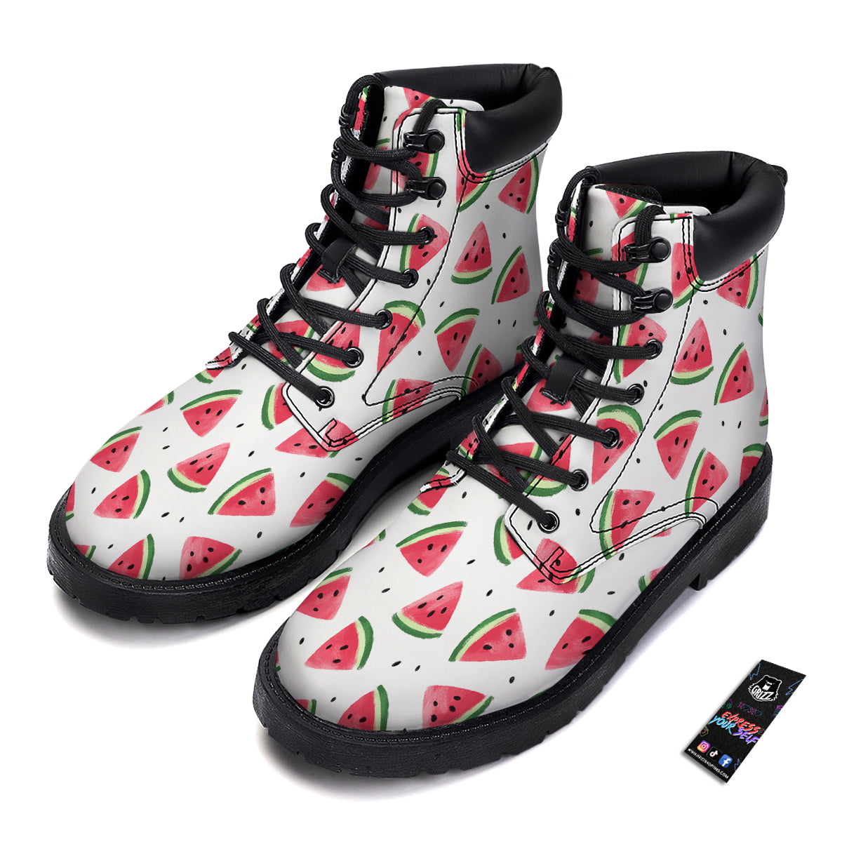 Watermelon White Tropical Print Pattern Boots-grizzshop