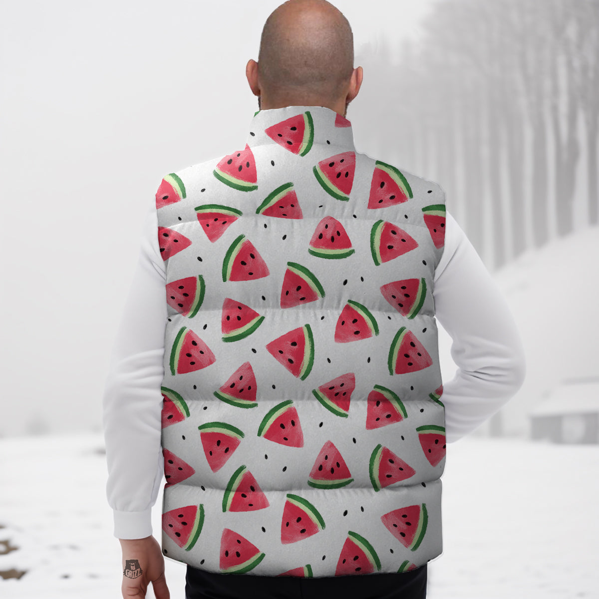 Watermelon White Tropical Print Pattern Down Vest-grizzshop