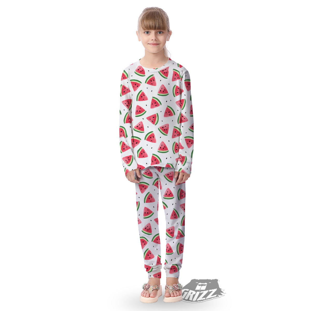 Watermelon White Tropical Print Pattern Kid's Pajamas-grizzshop