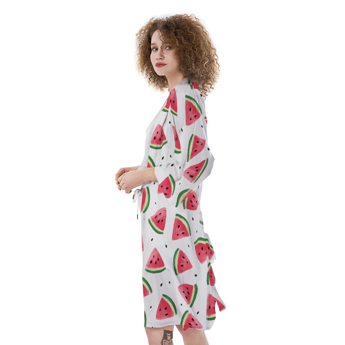 Watermelon White Tropical Print Pattern Kimono-grizzshop
