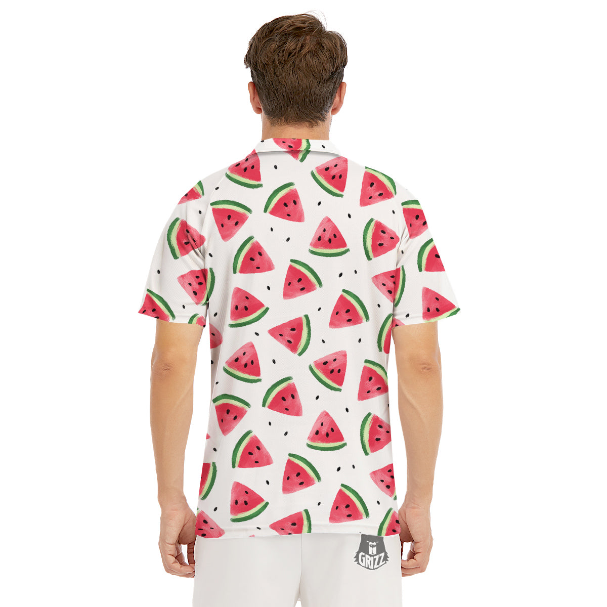 Watermelon White Tropical Print Pattern Men's Golf Shirts-grizzshop