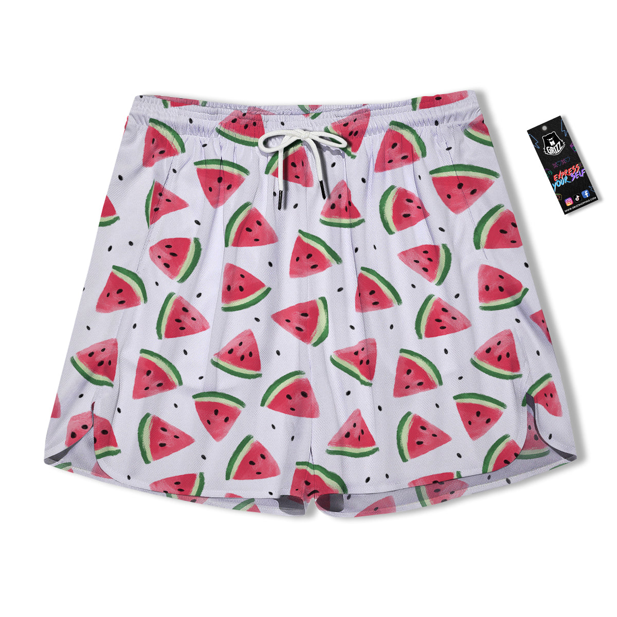 Watermelon White Tropical Print Pattern Men's Running Shorts-grizzshop
