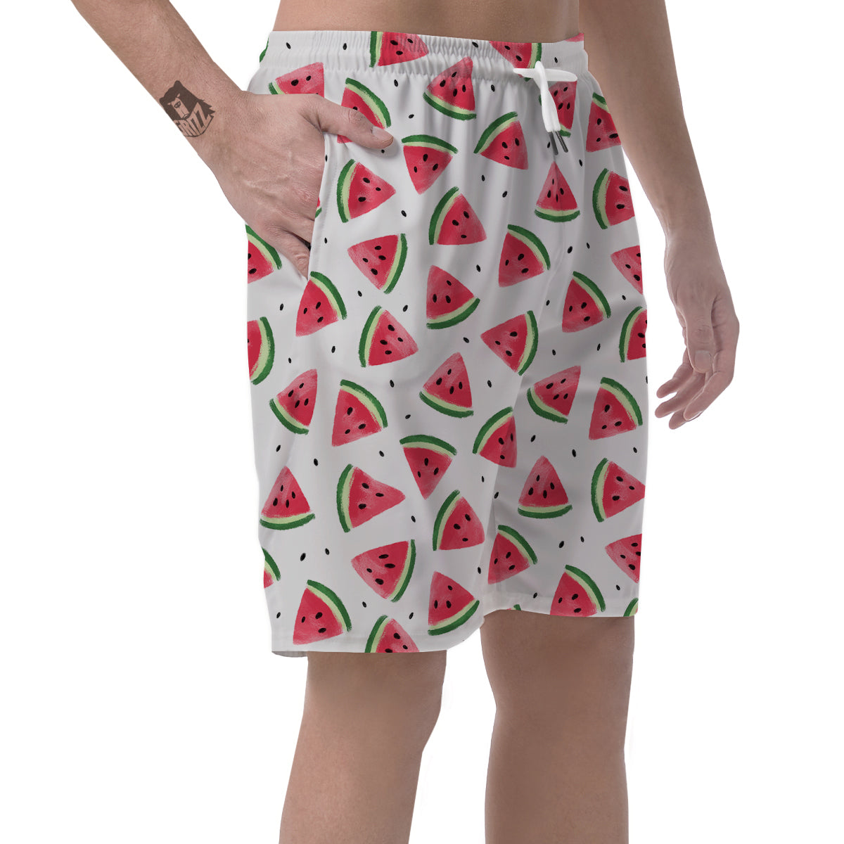 Watermelon White Tropical Print Pattern Men's Shorts-grizzshop