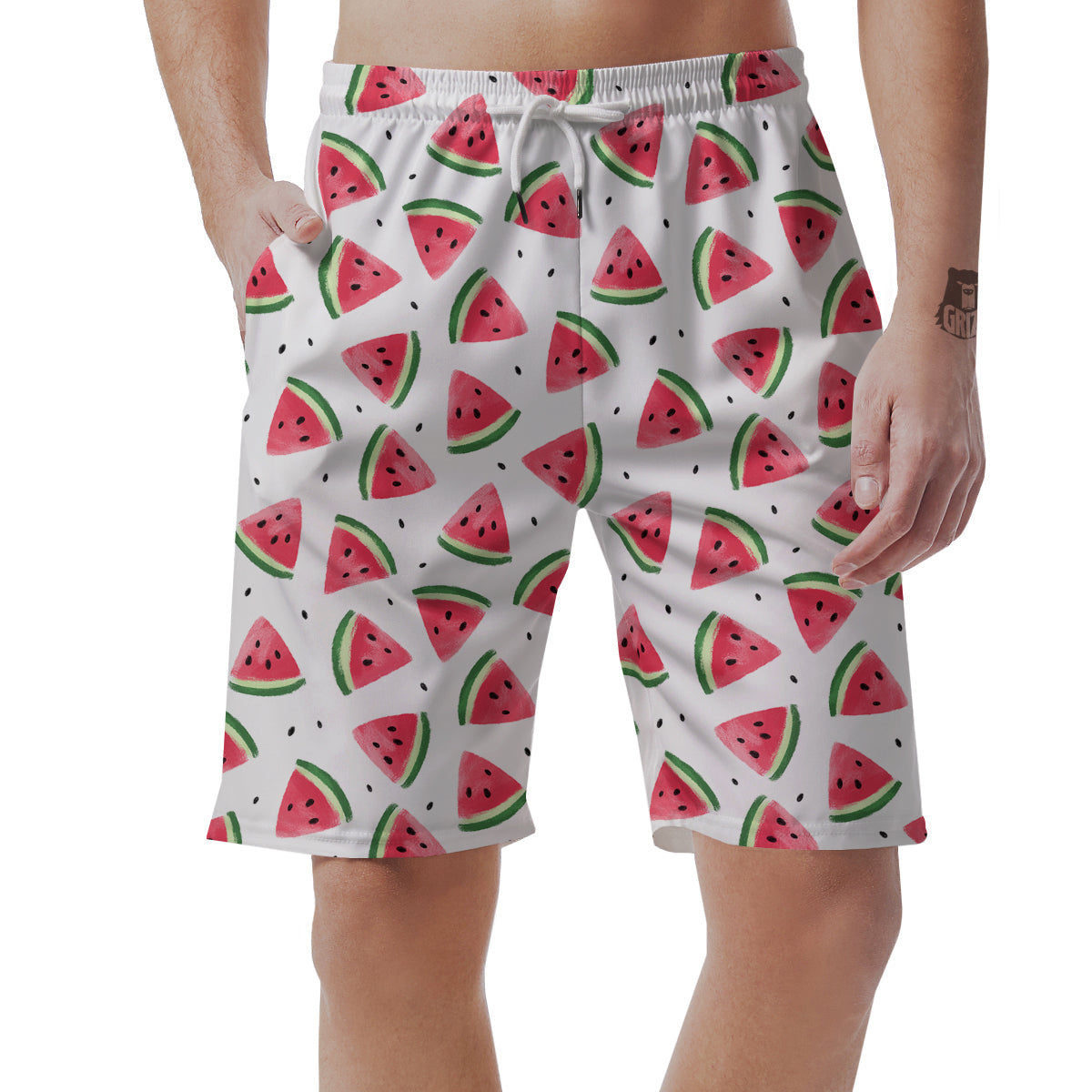 Watermelon White Tropical Print Pattern Men's Shorts-grizzshop