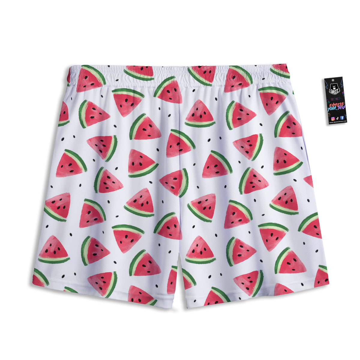 Watermelon White Tropical Print Pattern Mesh Shorts-grizzshop