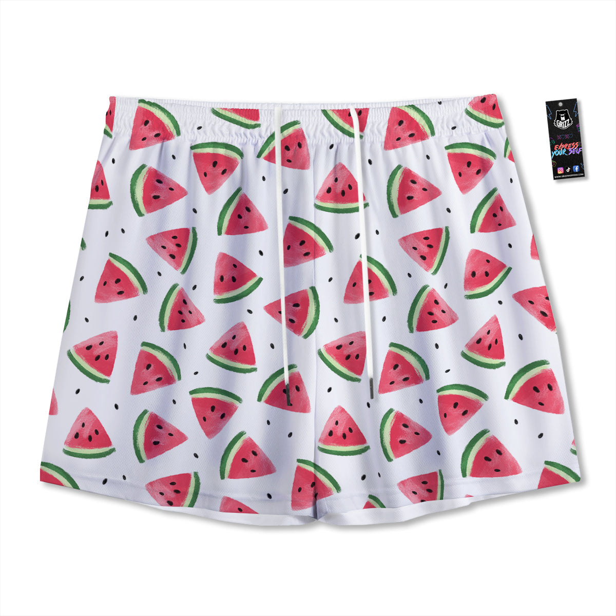 Watermelon White Tropical Print Pattern Mesh Shorts-grizzshop
