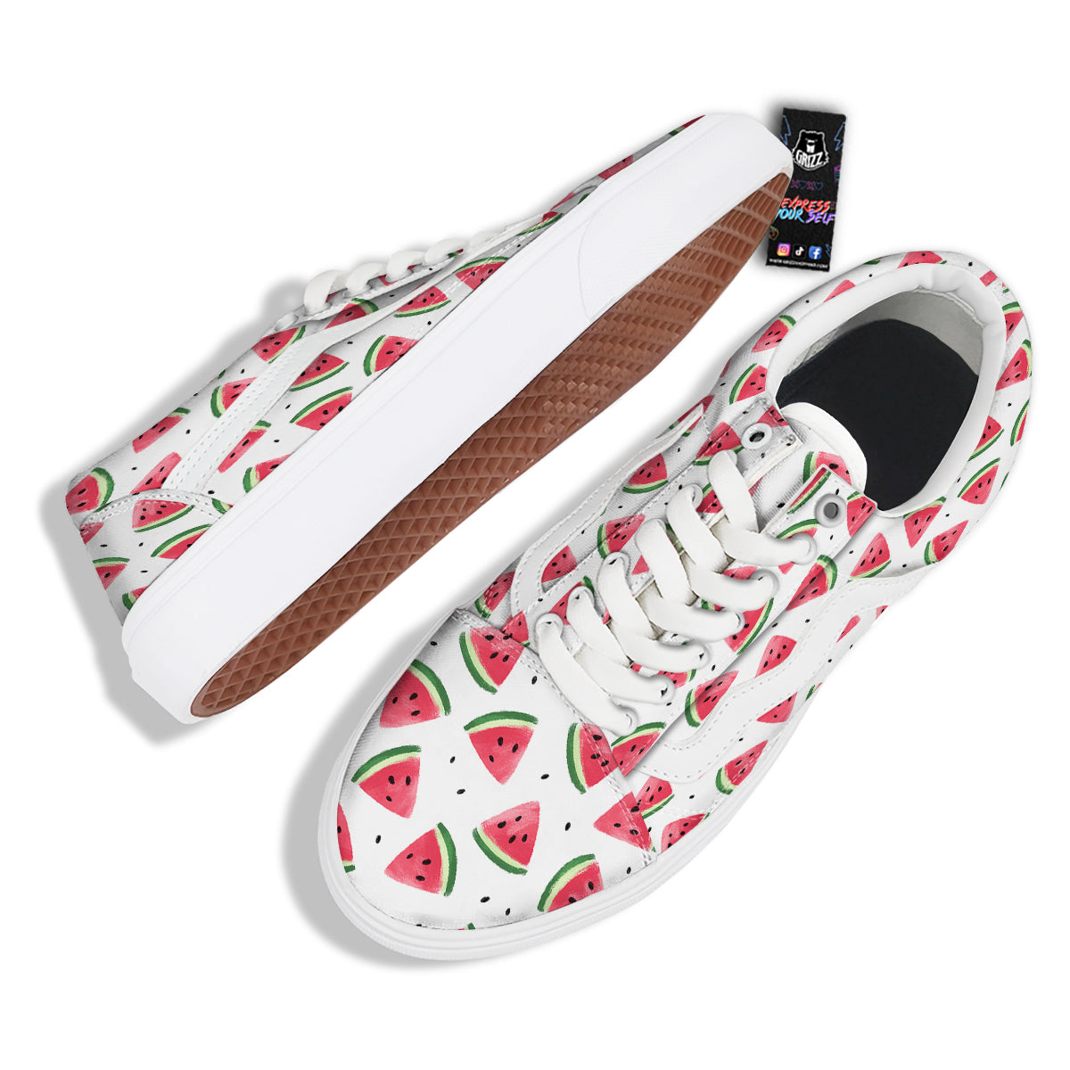 Watermelon White Tropical Print Pattern Skate Shoes-grizzshop