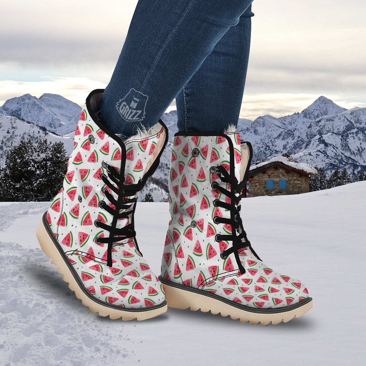 Watermelon White Tropical Print Pattern Snow Boots-grizzshop