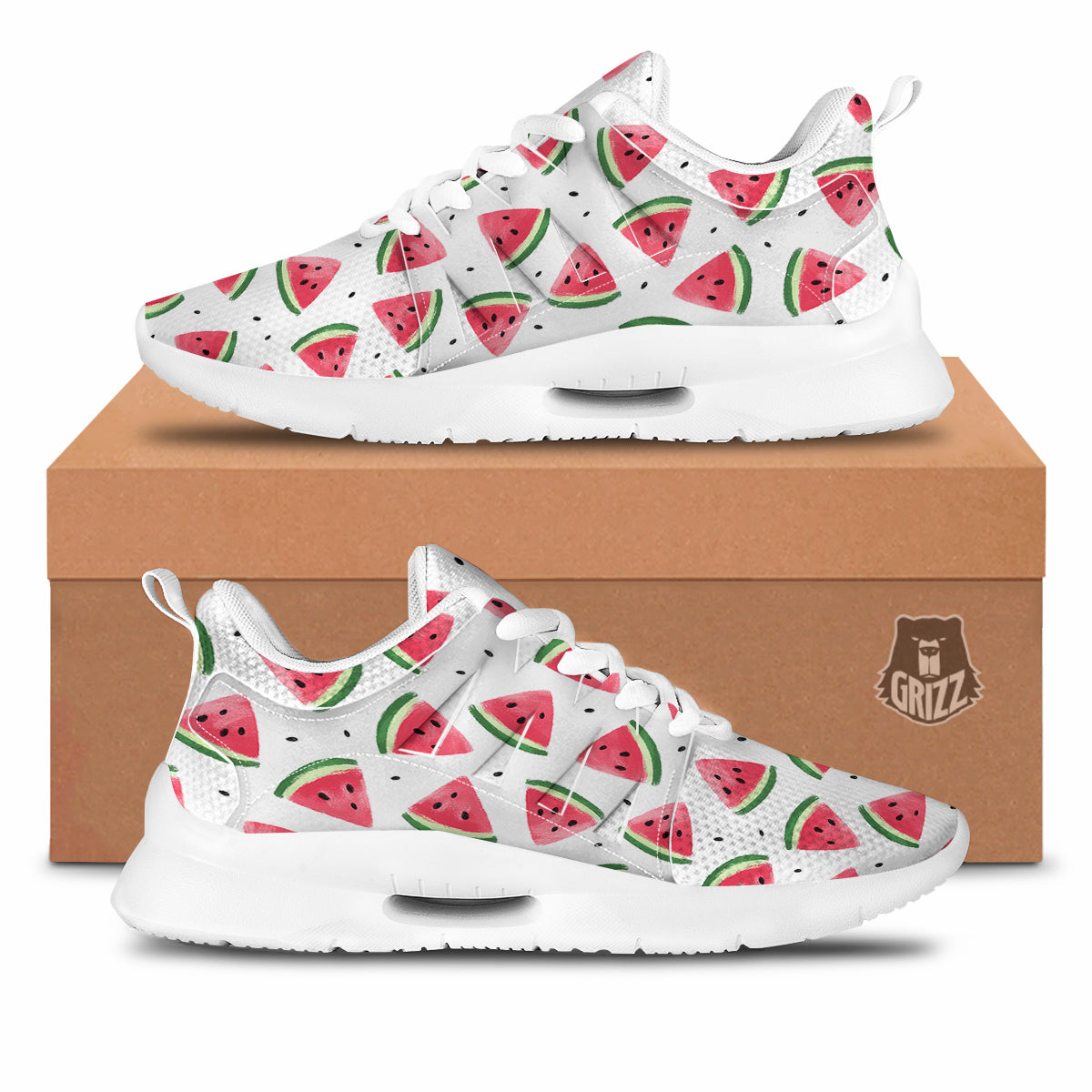 Watermelon White Tropical Print Pattern Tennis Shoes-grizzshop