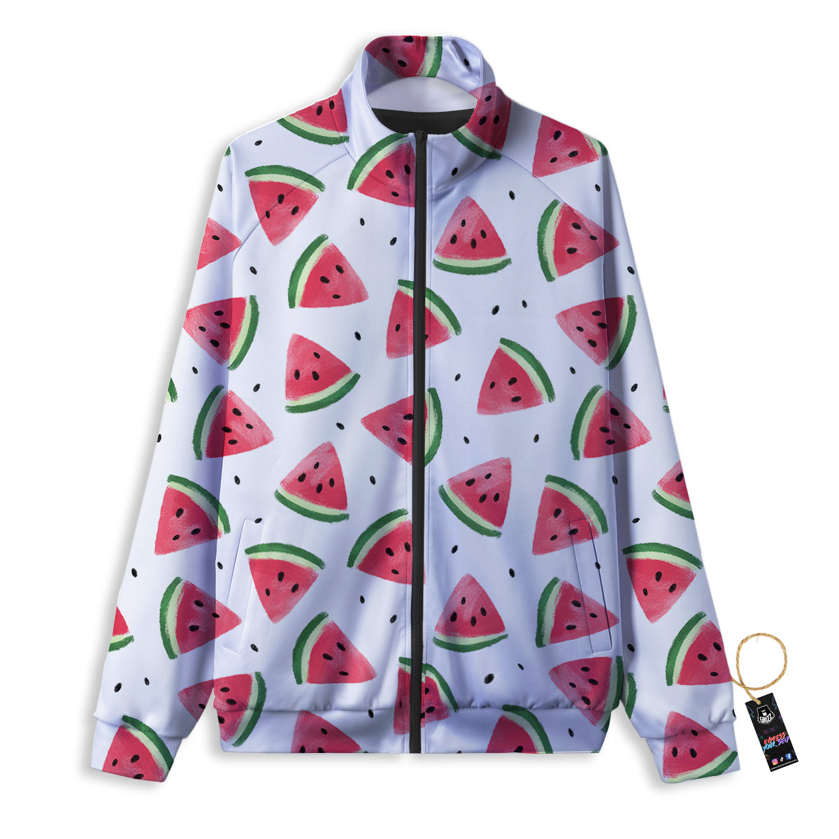 Watermelon White Tropical Print Pattern Track Jacket-grizzshop