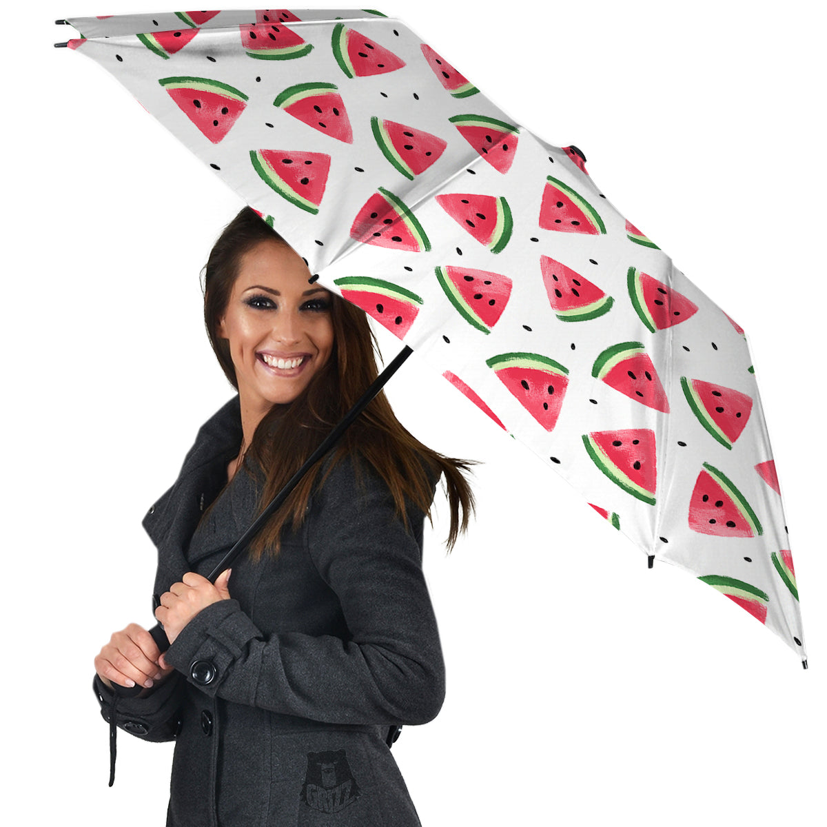 Watermelon White Tropical Print Pattern Umbrella-grizzshop