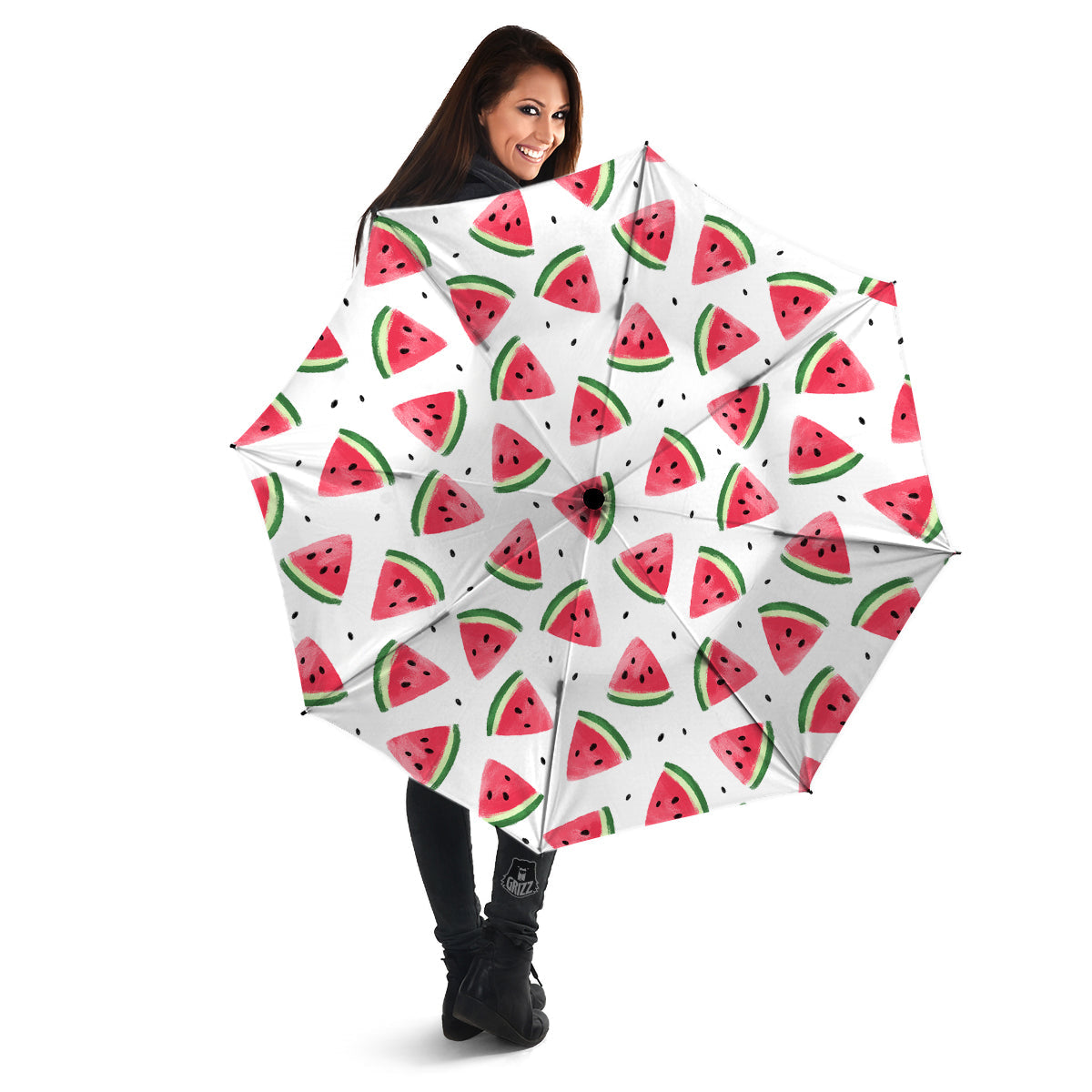 Watermelon White Tropical Print Pattern Umbrella-grizzshop