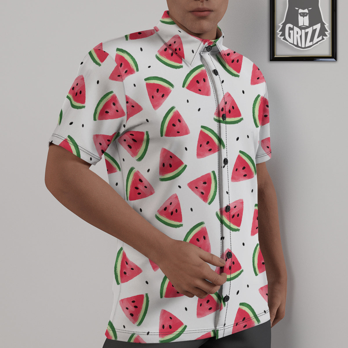 Watermelon White Tropical Print Pattern Untucked Shirts-grizzshop