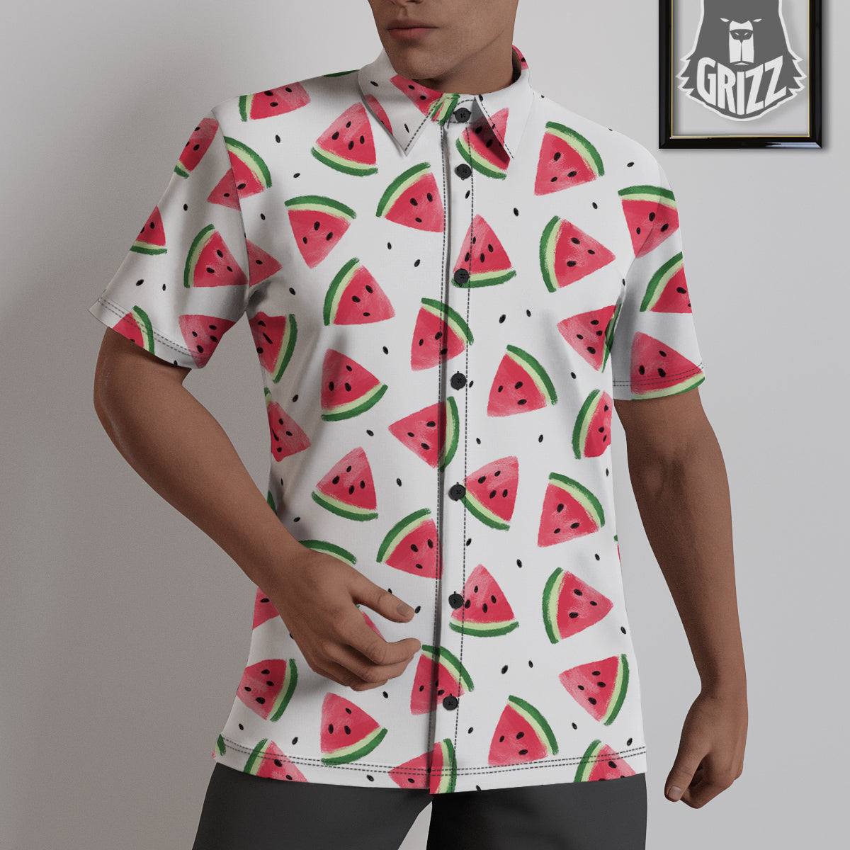 Watermelon White Tropical Print Pattern Untucked Shirts-grizzshop