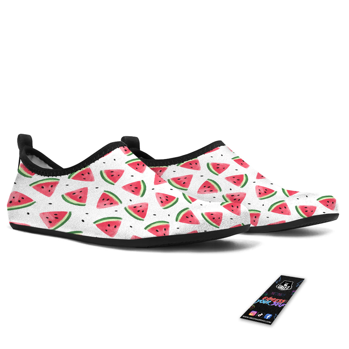 Watermelon White Tropical Print Pattern Water Shoes-grizzshop