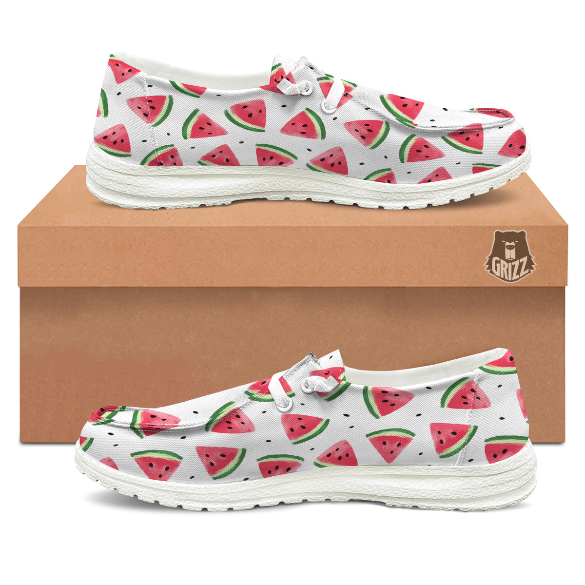 Watermelon White Tropical Print Pattern White Loafers-grizzshop