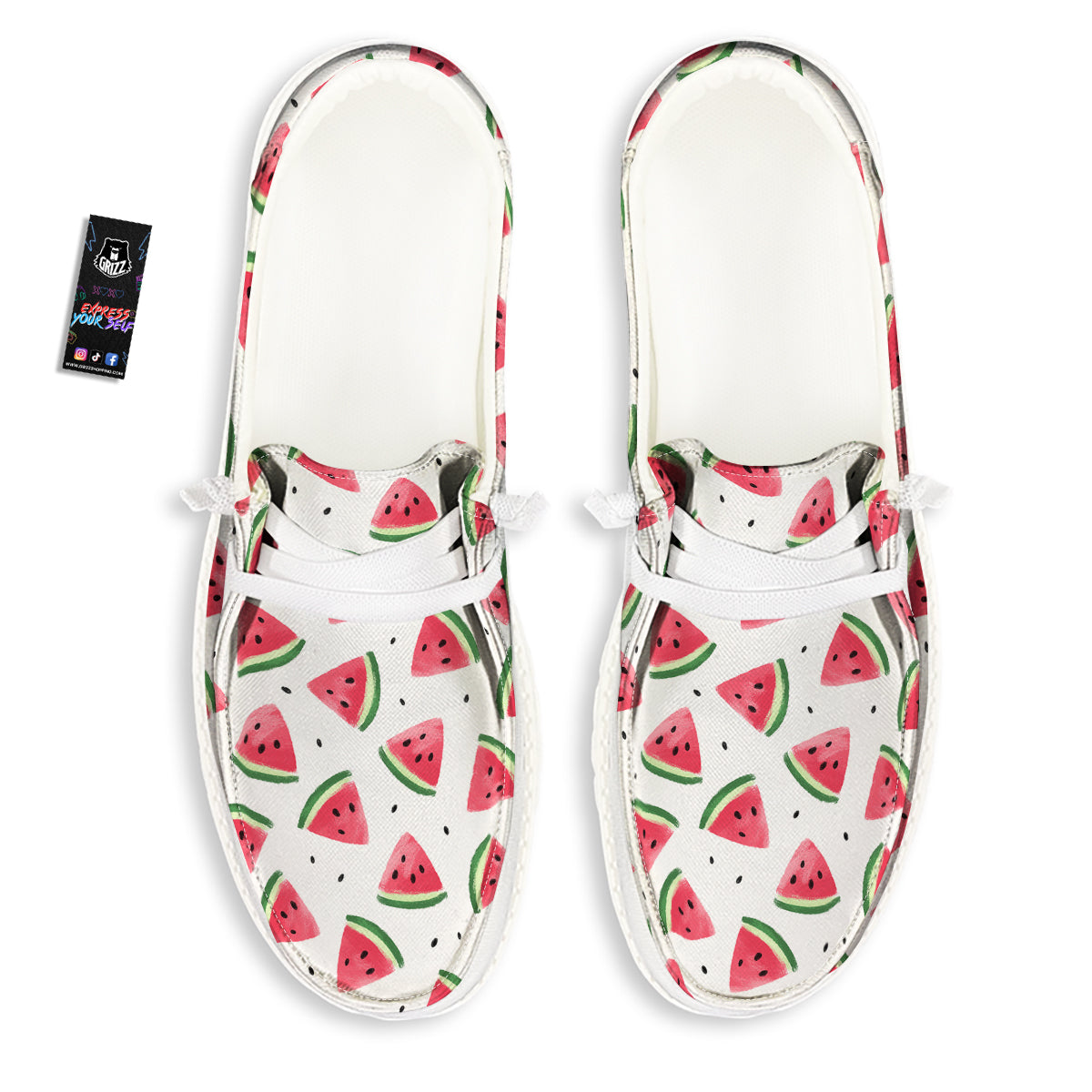 Watermelon White Tropical Print Pattern White Loafers-grizzshop